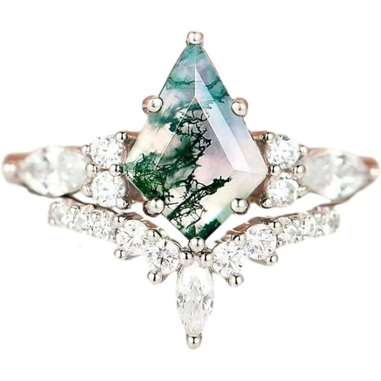 Mystic Moss Agate Ring Set – A Symbol of Nature’s Elegance