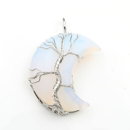 Tree of Life Crescent Moon Crystal Pendant - Elevate Your Energy