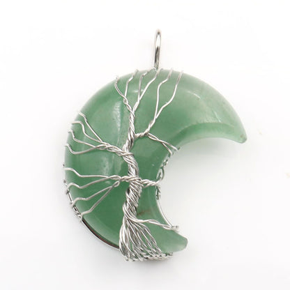 Tree of Life Crescent Moon Crystal Pendant - Elevate Your Energy