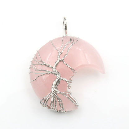 Tree of Life Crescent Moon Crystal Pendant - Elevate Your Energy