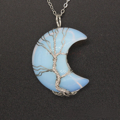 Tree of Life Crescent Moon Crystal Pendant - Elevate Your Energy