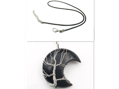 Tree of Life Crescent Moon Crystal Pendant - Elevate Your Energy