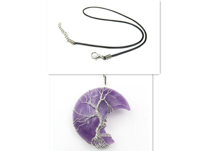 Tree of Life Crescent Moon Crystal Pendant - Elevate Your Energy